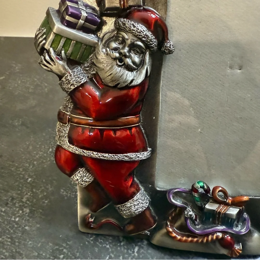 Pewter Festive Santa Claus Christmas Picture Frame, Holds pic 4
